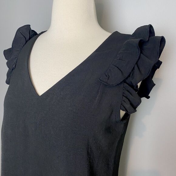Annva Black Ruffle-Sleeve V-Neck Blouse, Size S - Picture 3 of 7